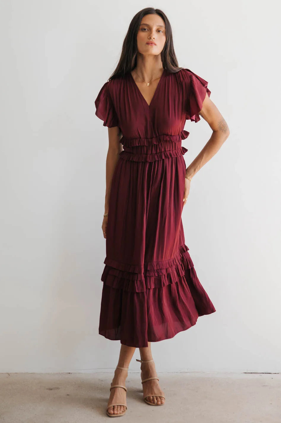 women's everyday dressesWilla Ruffle Dress in Burgundy