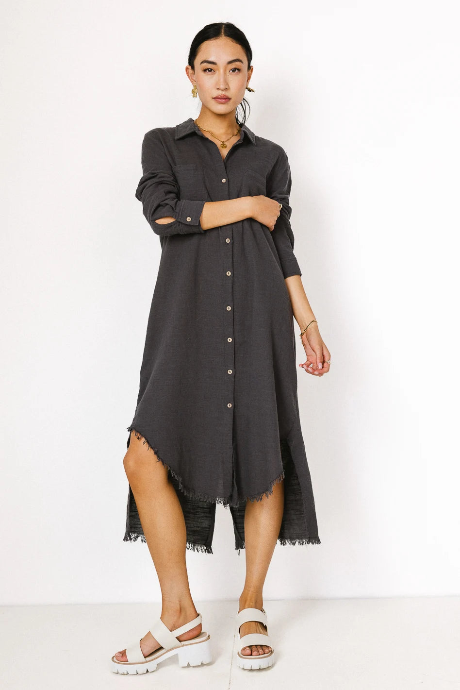 women's sheath dressesWinnie Button Up Dress in Charcoal