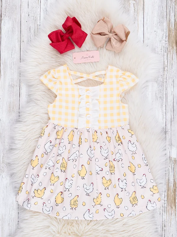 women's denim dressesYellow Gingham Chicken Dress